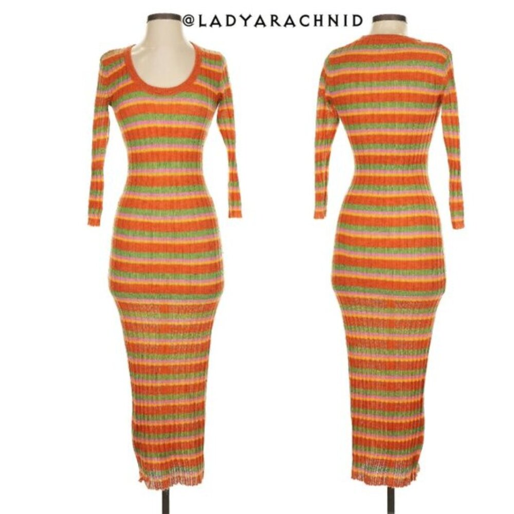 LISA SAYS GAH! Mafalda long sleeve bodycon striped midi dress size XS/S